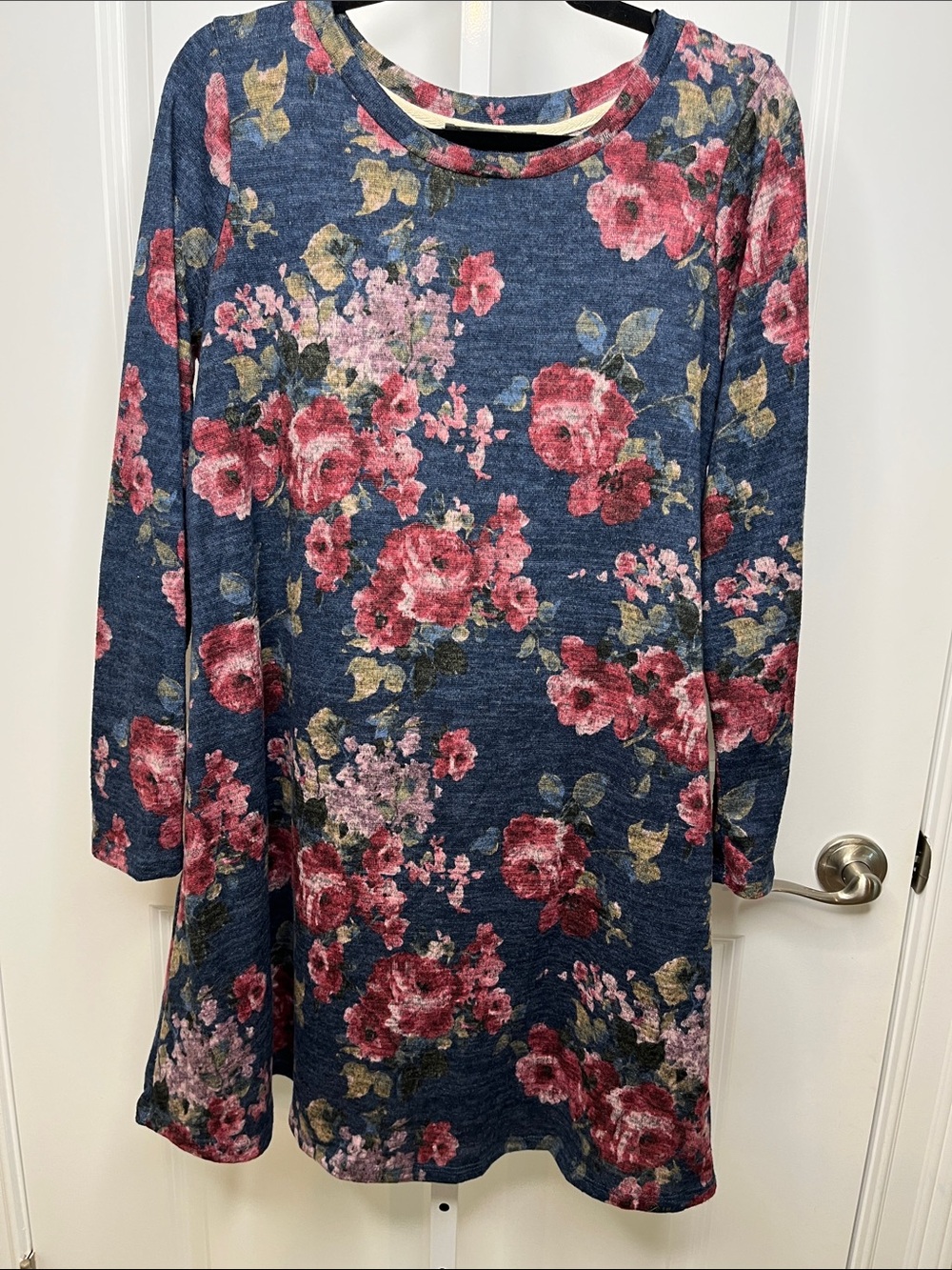 Potter's Pot Navy Dress with Rose Floral Print Large